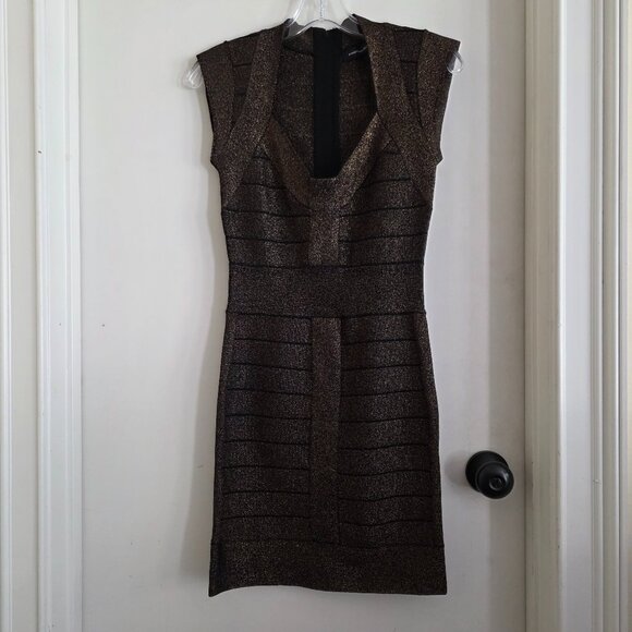 French Connection Metallic Bronze Bandage Bodycon Dress Size 6 - Picture 1 of 4
